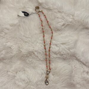 Givenchy Gold-Tone Necklace with Coral and Cream Beads and Clear Pendant